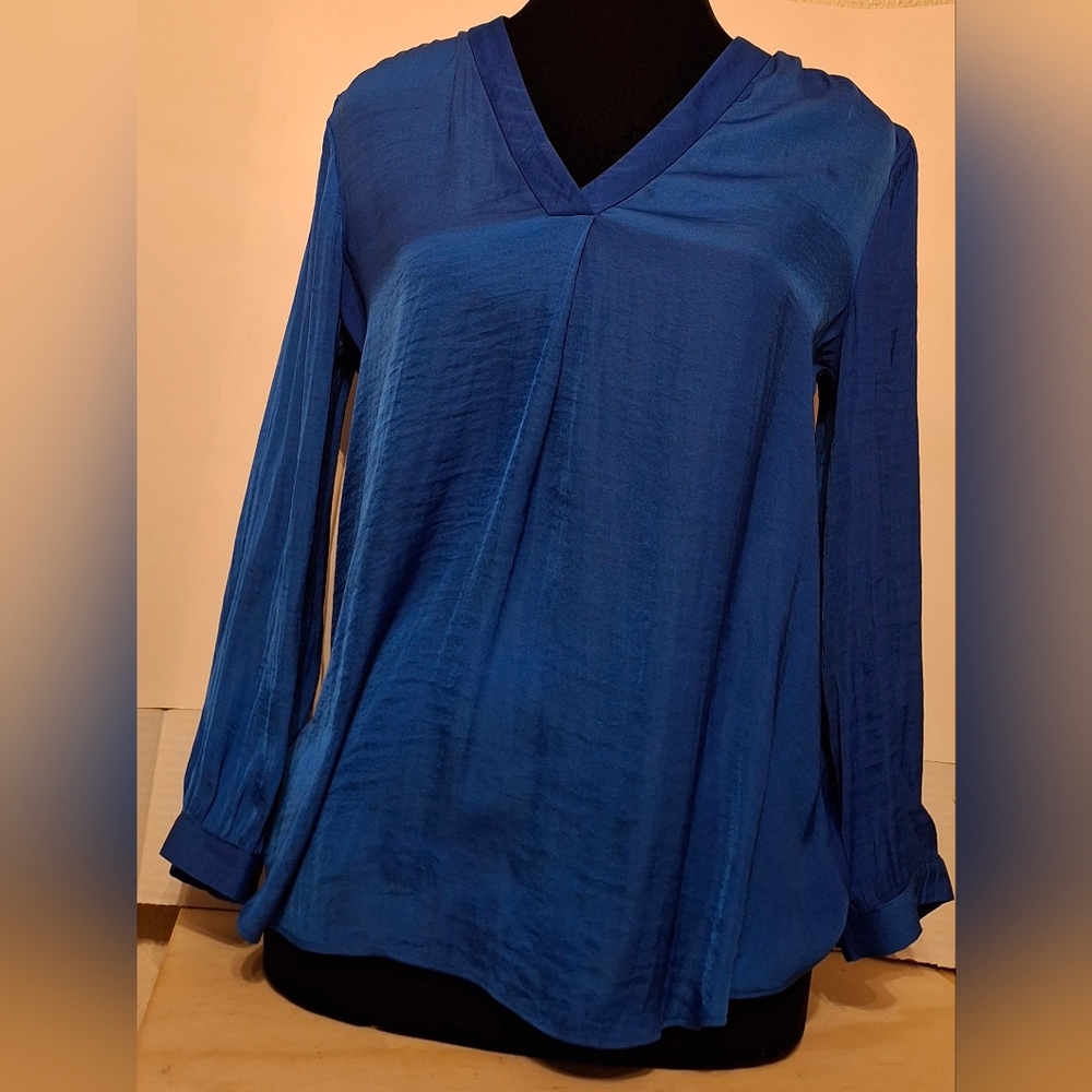 Vince Camuto Womens Royal Blue V-Neck long Sleeve Blouse Top Size X-Small